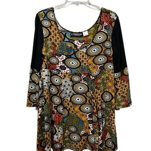 The Pyramid Collection Medium Retro Bohemian Hippie Flare Blouse Artsy B1